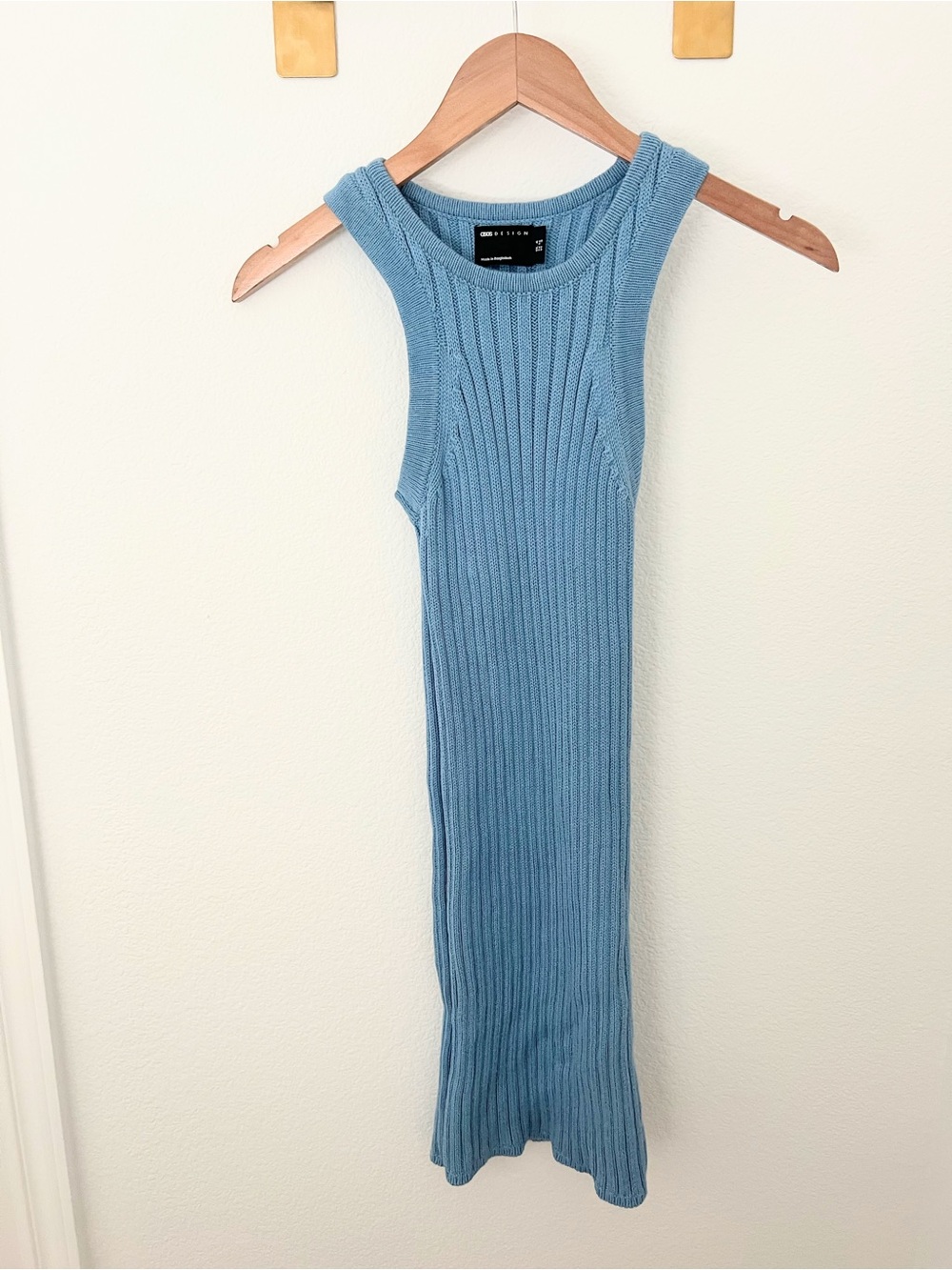 Ribbed Knit Tank Dress in Light Blue by ASOS